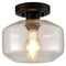 Industrial Semi Flush Ceiling Light Glass Drum Shade, Black